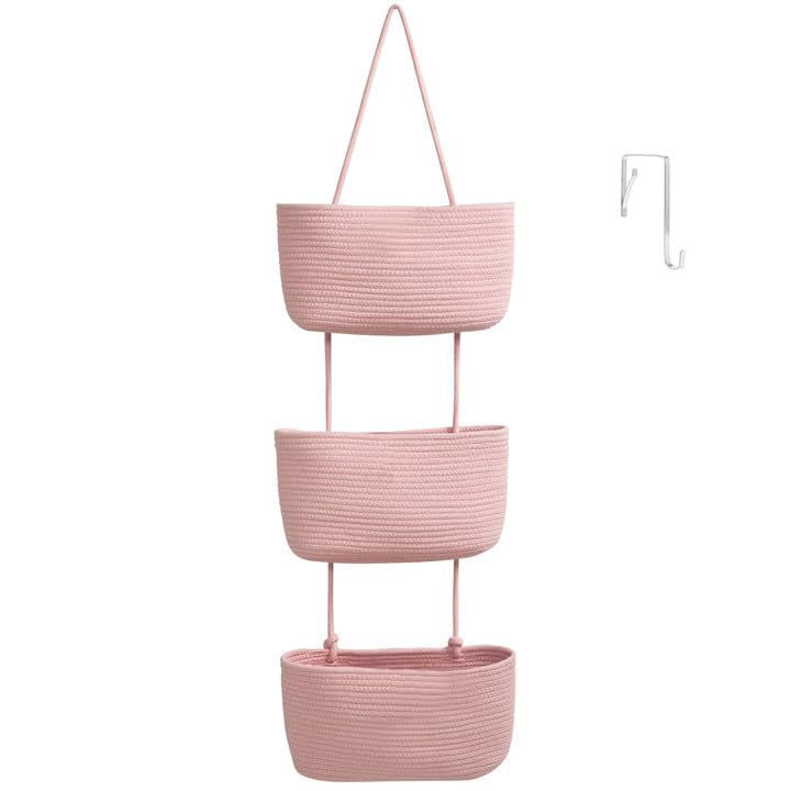 🧺Woven cotton 3-Tier Over the Door Basket, Wall-Mounted Jute Storage Organizer🔥