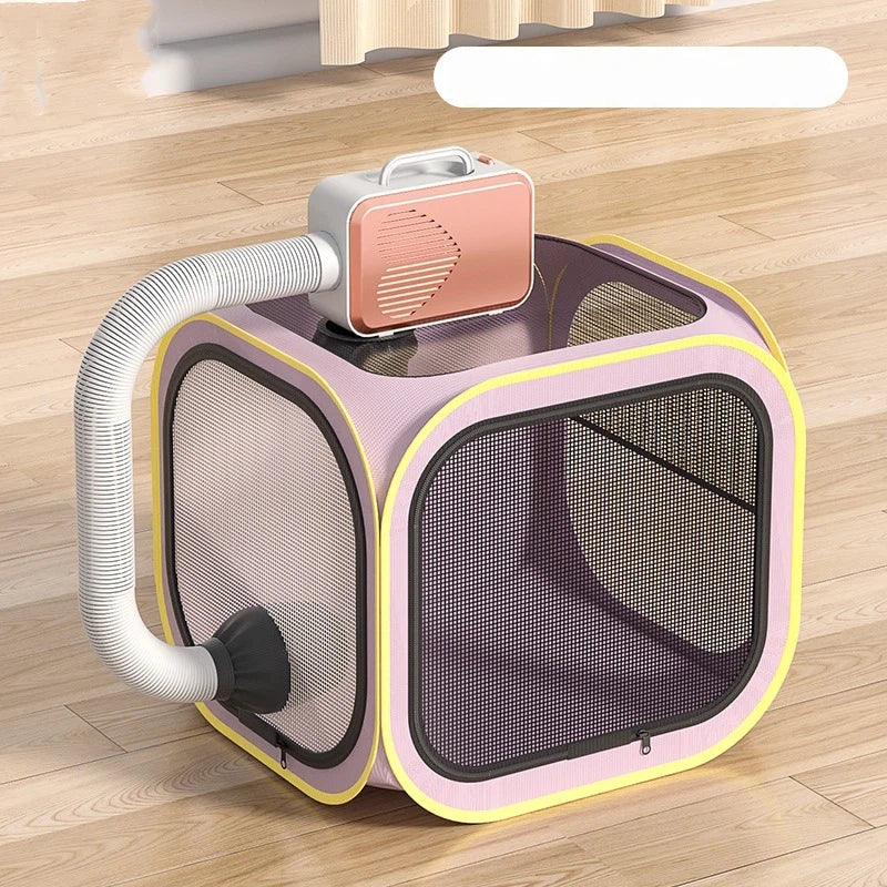Foldable Dual-Vent Pet Dryer Box, Scratch Resistant Pet Drying Cage, Portable Pet Blow Dryer Tent for Home Bath Grooming SPA for Cats and Dogs