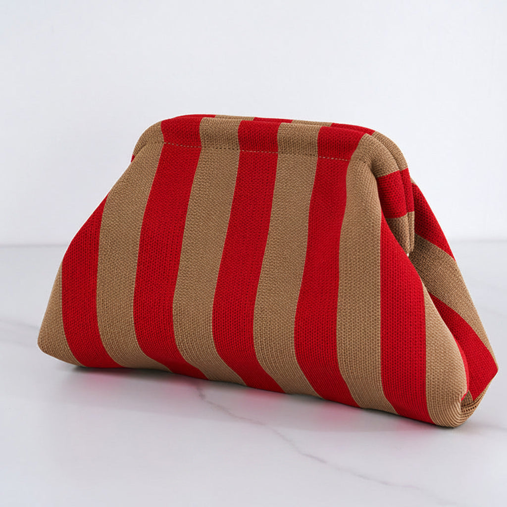 Women's Striped & Diamond Dot Cloud Crossbody Bag, Clip‑Top Closure Casual Handbag for Daily Use