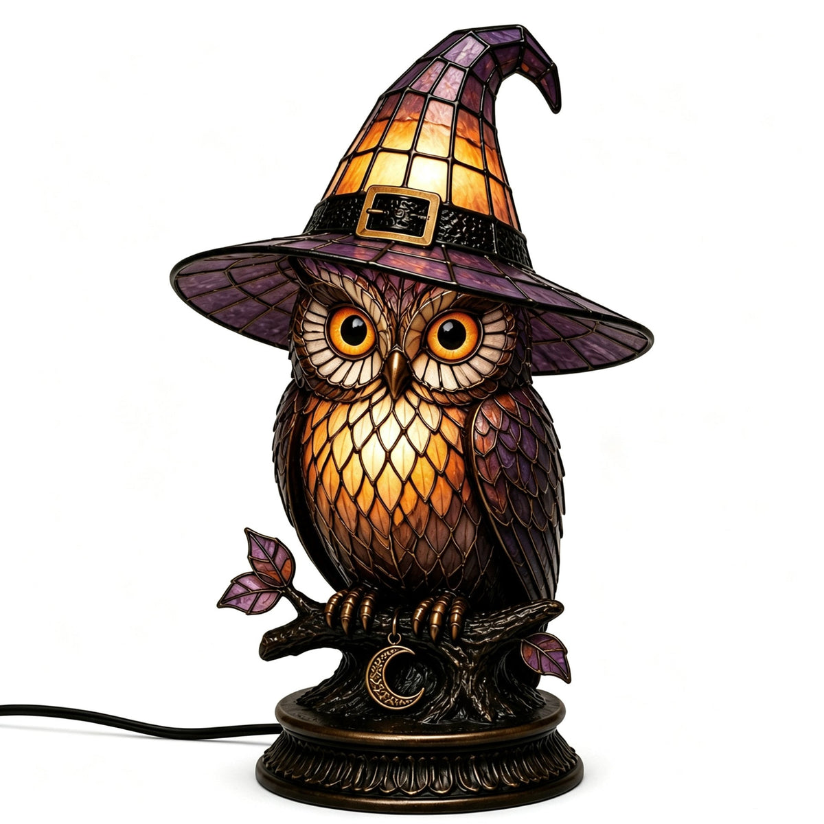 🔥Exclusive Limited Item 👍🔥50%OFF🐈 Gothic Stained Acrylic Witch Black Cat Table Lamp | Halloween Witch Hat Night Light Decor