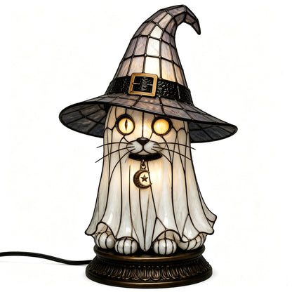 🔥Exclusive Limited Item 👍🔥50%OFF🐈 Gothic Stained Acrylic Witch Black Cat Table Lamp | Halloween Witch Hat Night Light Decor