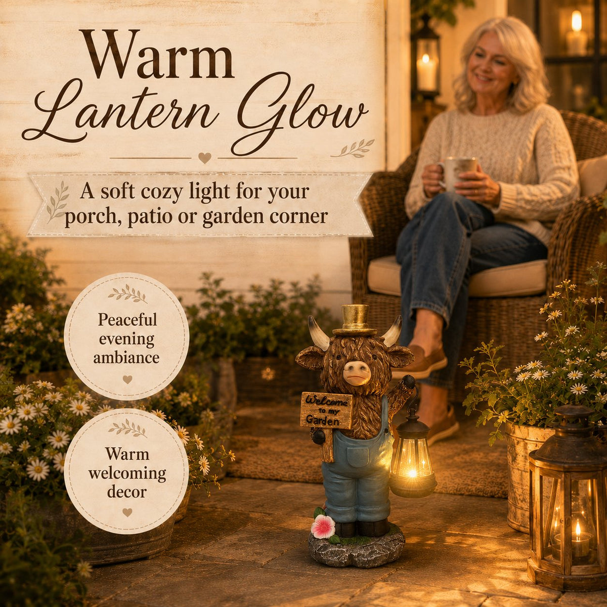Handcrafted Solar-Powered Scottish Highland Bull Garden Welcome Light