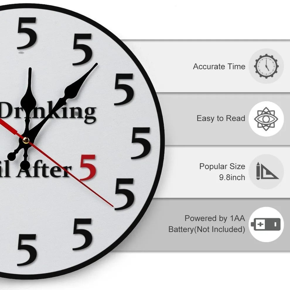 🔥Limited-Time 49% OFF 🔥Funny "No Drinking Until After 5" Round Wall  Clock