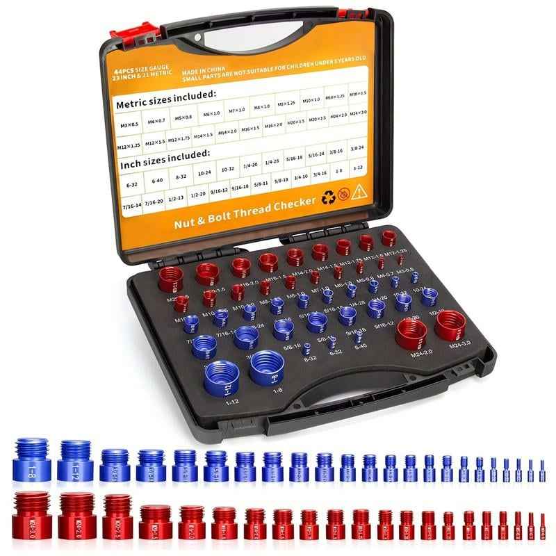 🔥 🔩44Pcs Alloy Nut & Bolt Thread Size Checker Kit