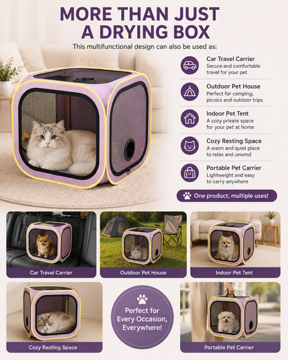 Foldable Dual-Vent Pet Dryer Box, Scratch Resistant Pet Drying Cage, Portable Pet Blow Dryer Tent for Home Bath Grooming SPA for Cats and Dogs