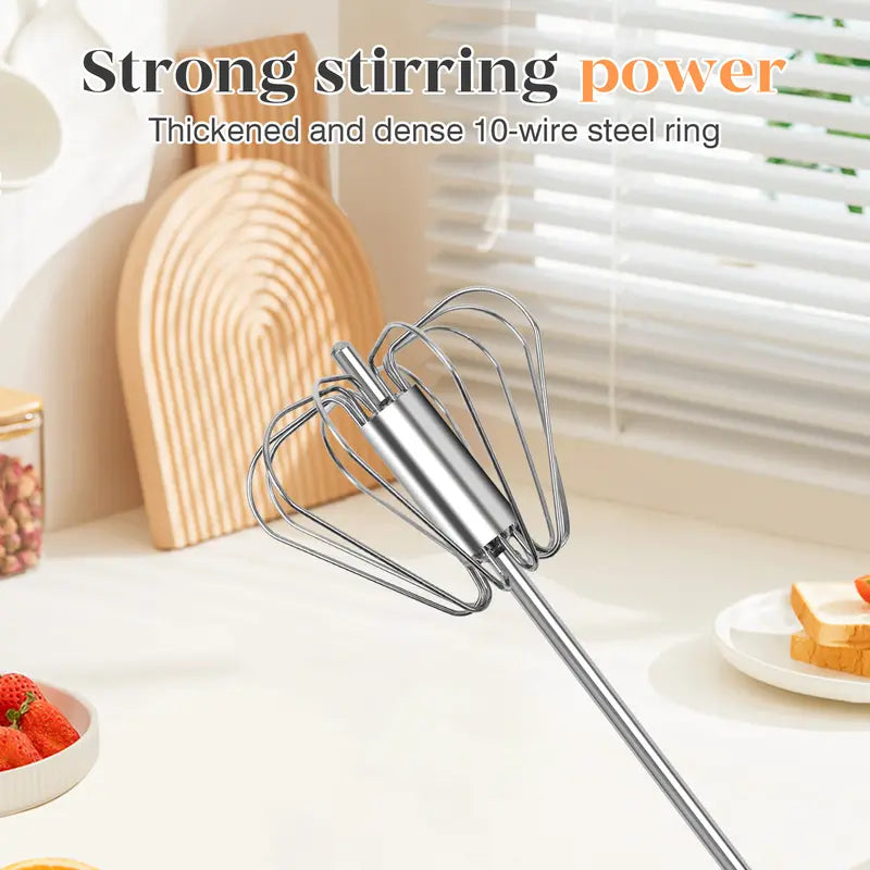 🥄✨ Stainless Steel Hand-Push Rotary Whisk – Effortless Mixing in  Seconds!