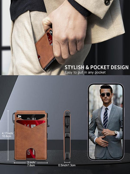 💼🔒Premium Aluminum RFID Blocking Men’s Minimalist Wallet — Pop‑Up Card Holder, Money Clip & ID Window
