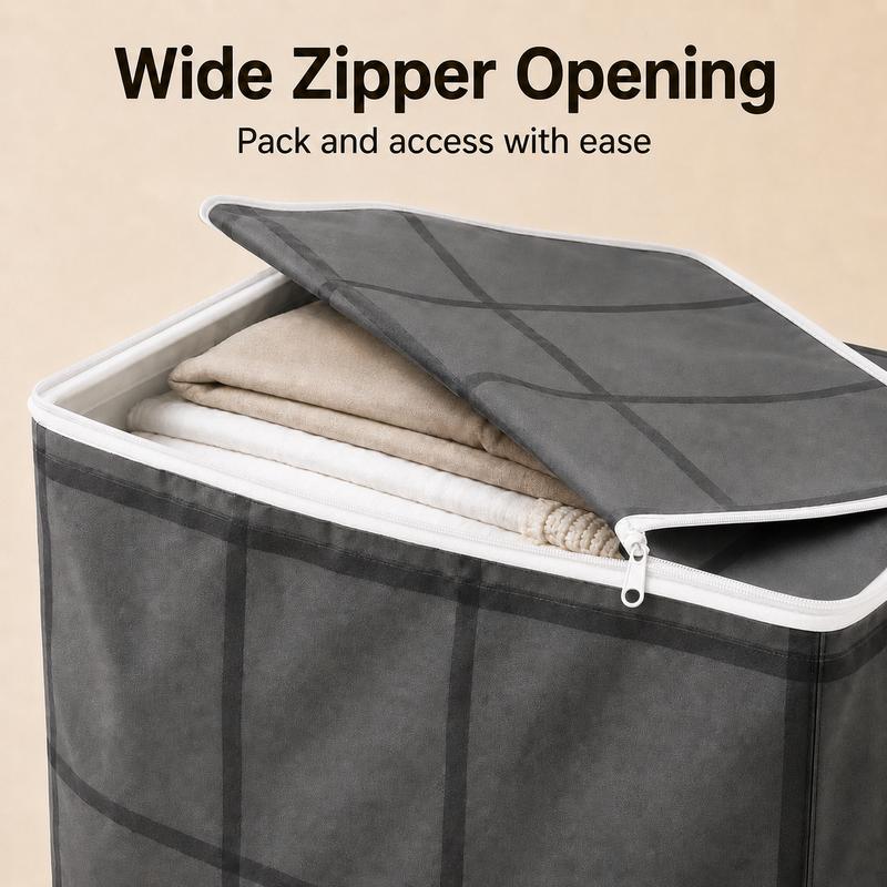 Foldable Fabric Clothing Storage Bin, Heavy Duty Dust Proof Quilt Storage Bag with Sturdy Carry Handles for Closet, Dorm, Moving & Household Organizing