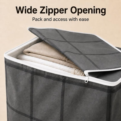 Foldable Fabric Clothing Storage Bin, Heavy Duty Dust Proof Quilt Storage Bag with Sturdy Carry Handles for Closet, Dorm, Moving & Household Organizing