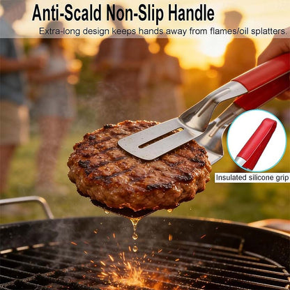 🔥3-in-1 Stainless Steel Kitchen Tongs, BBQ Grill Tongs with Flipper &  Turner