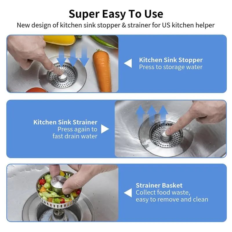 🔥Hot Sale 49% OFF- Upgraded 3 in 1 Kitchen Sink Drain Strainer