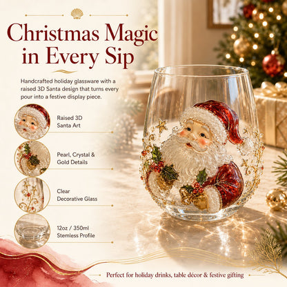 🎅🎄 3D Christmas Glass Art Cup | Luxury Raised Holiday Glassware for Drinks, Decor & Christmas Gifts 🎁