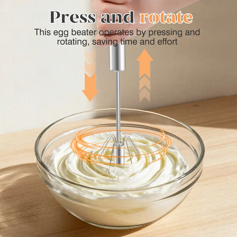 🥄✨ Stainless Steel Hand-Push Rotary Whisk – Effortless Mixing in  Seconds!