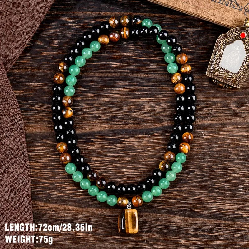 ✨ Money Attraction Necklace With GreenAventurine & Tiger Eye Pendant Healing Crystal  Stone