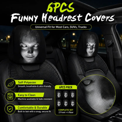 🔥😆 Funny Cartoon Car Headrest Covers – 2PCS Universal Fit  🚗