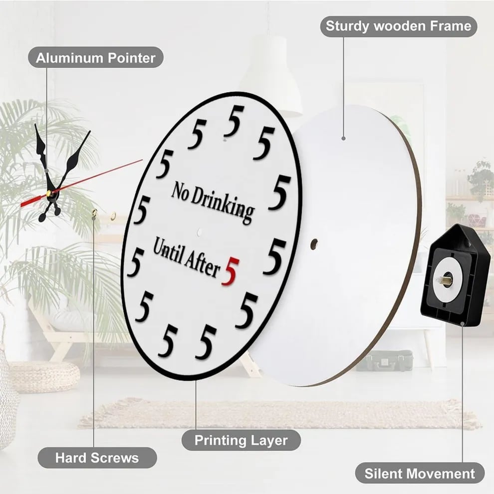 🔥Limited-Time 49% OFF 🔥Funny "No Drinking Until After 5" Round Wall  Clock