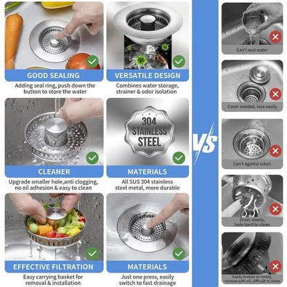 🔥Hot Sale 49% OFF- Upgraded 3 in 1 Kitchen Sink Drain Strainer