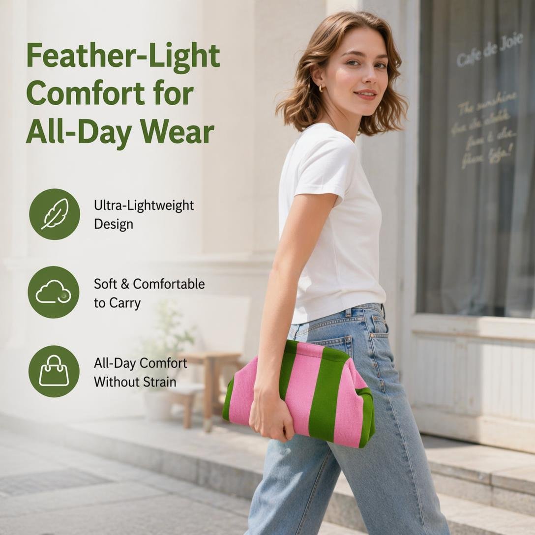 Women's Striped & Diamond Dot Cloud Crossbody Bag, Clip‑Top Closure Casual Handbag for Daily Use