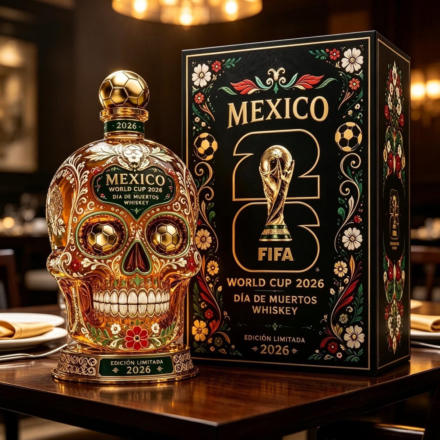 💀Limited‑Edition 2026 Mexico World Cup Sugar Skull Whiskey Decanter