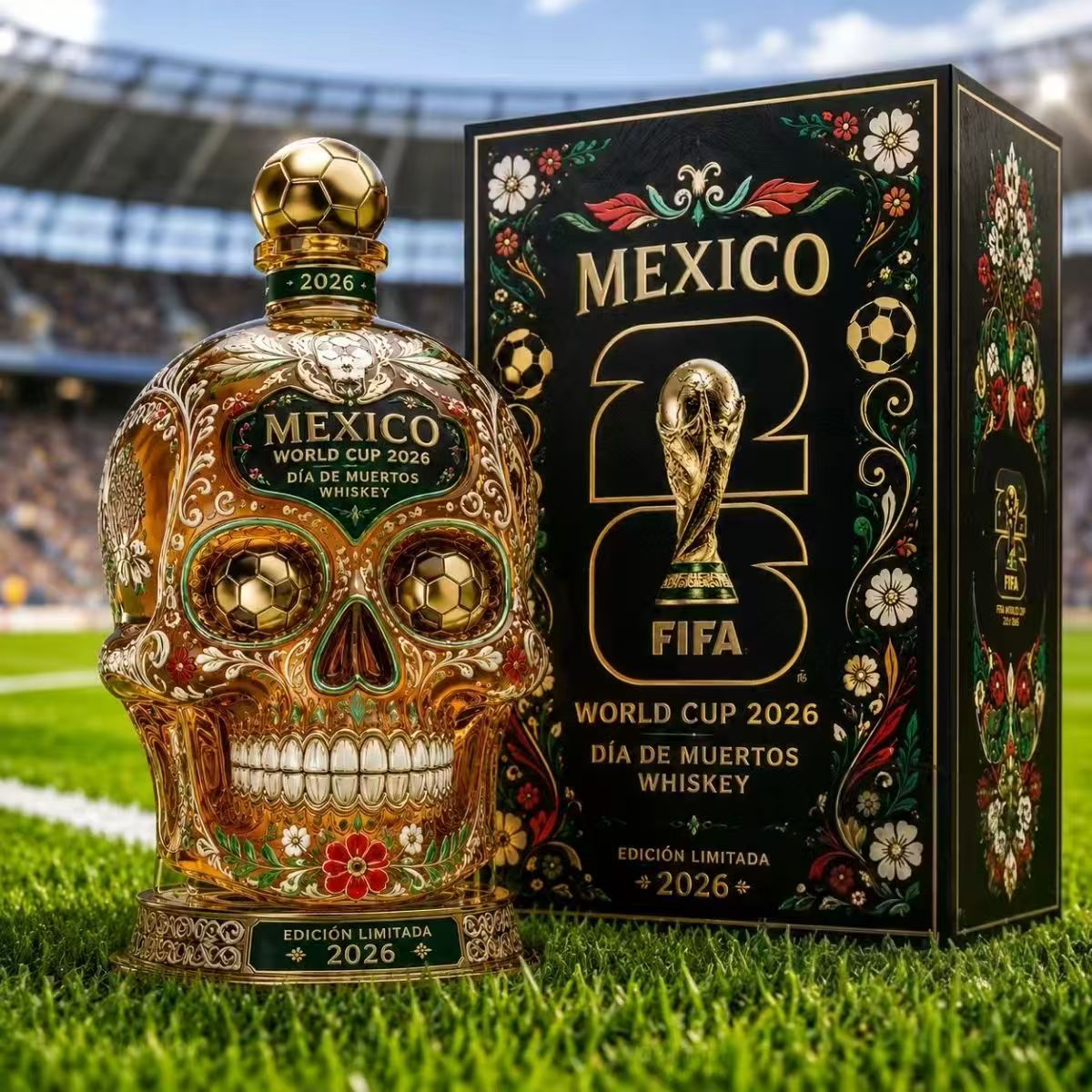 💀Limited‑Edition 2026 Mexico World Cup Sugar Skull Whiskey Decanter