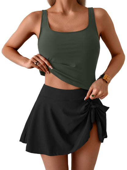 NEW IN ✨Women's Tummy Control Two Piece Swimsuit High Waisted Tank Top with Swim Skirt
