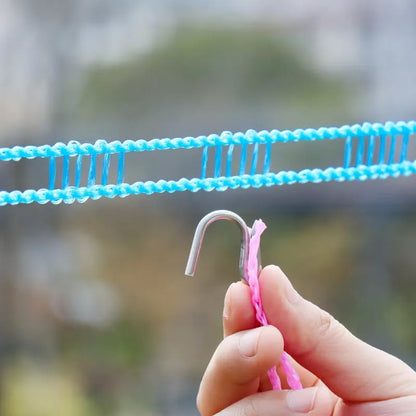 🔥Adjustable Windproof Clothesline with Hooks - Portable Heavy Duty Travel Laundry Line for Outdoor, Backyard, Camping & Indoor Drying