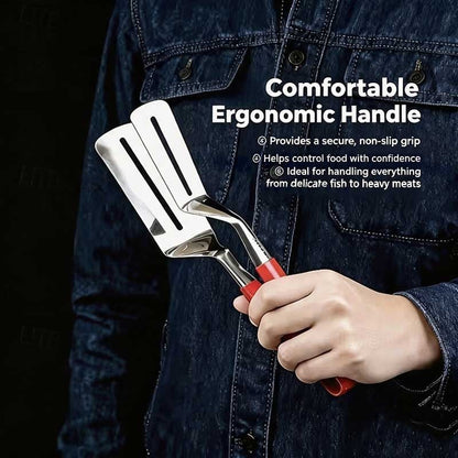 🔥3-in-1 Stainless Steel Kitchen Tongs, BBQ Grill Tongs with Flipper &  Turner