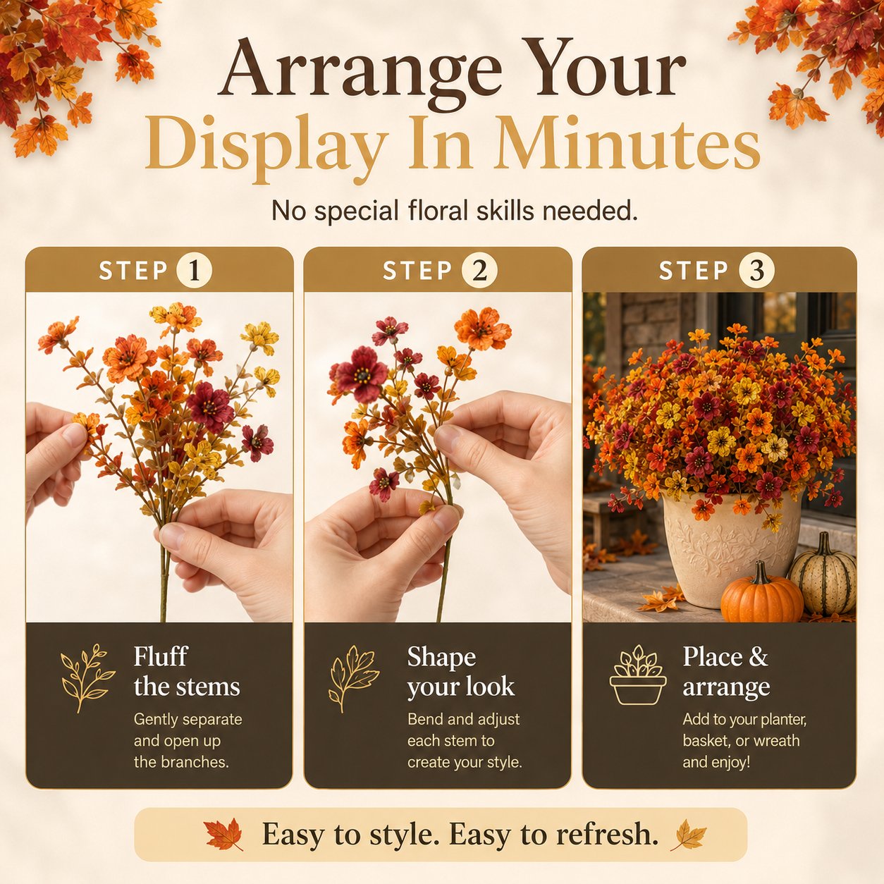 🔥Last Day 50% OFF｜🍂Fall Porch Faux Flower Bundles Autumn Home Decor