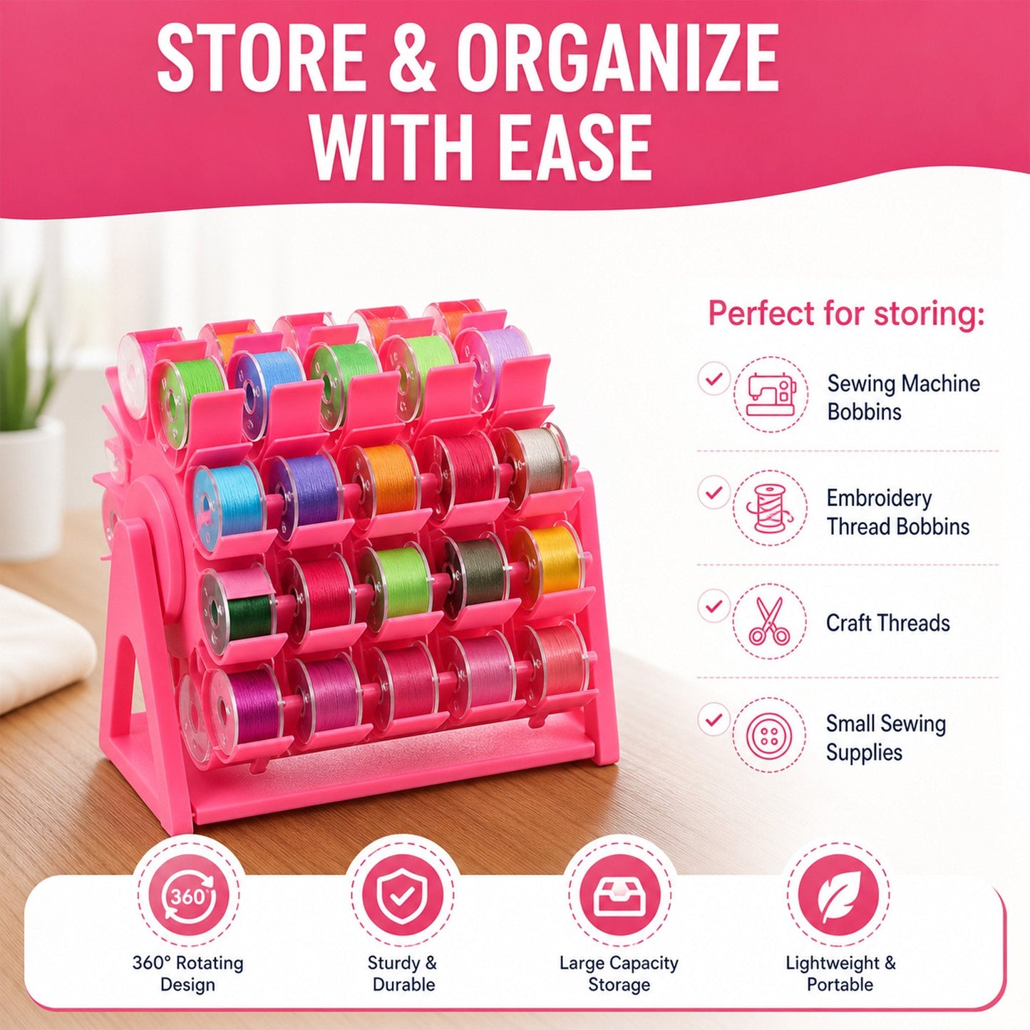 🔥Last Day 50% Off🧵Rotating Bobbin & Thread Storage Organizer