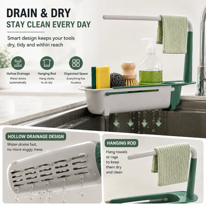 ✨ Adjustable Telescopic Sink Organizer – Drain, Dry & Declutter