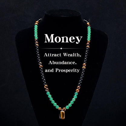 ✨ Money Attraction Necklace With GreenAventurine & Tiger Eye Pendant Healing Crystal  Stone