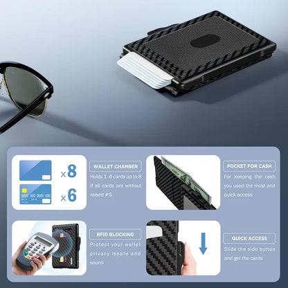 🔥Minimalist Pop-Up Wallet for Men – RFID Blocking Aluminum Card Holder with Cash Slot, ID Window & Leather Front Pocket