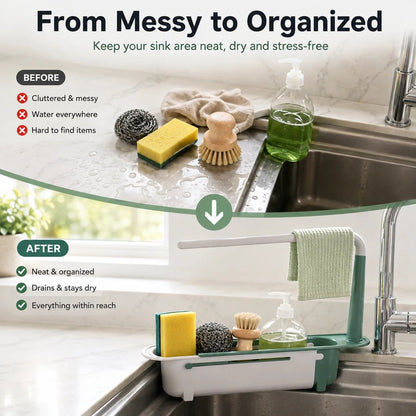 ✨ Adjustable Telescopic Sink Organizer – Drain, Dry & Declutter