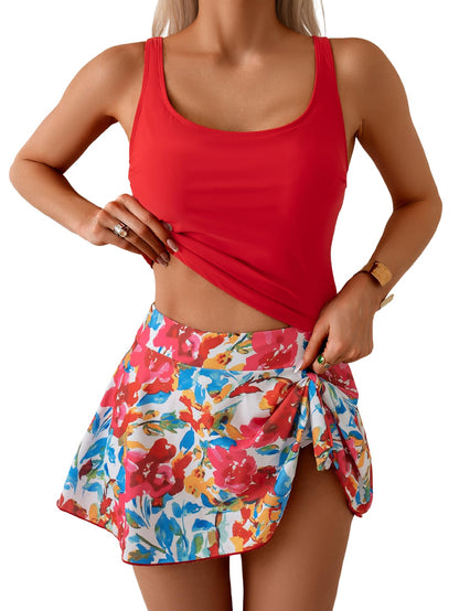 NEW IN ✨Women's Tummy Control Two Piece Swimsuit High Waisted Tank Top with Swim Skirt
