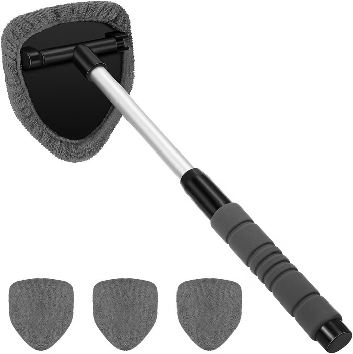 💥 💥 🔥 Windshield Cleaning Tool, Microfiber Car Window Cleaner with 3 Reusable and Washable Microfiber Pads and Extendable Handle
