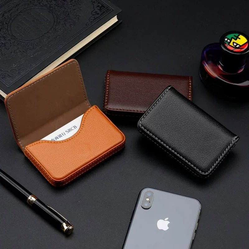 💼  PU Leather Business Card Holder – Slim Magnetic Name Card Case