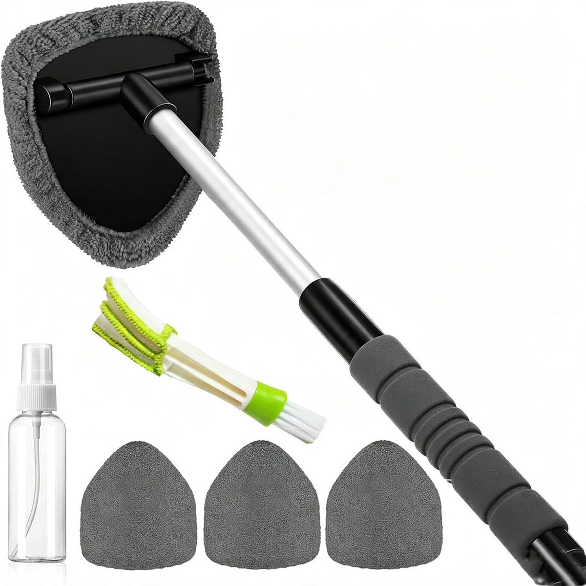 💥 💥 🔥 Windshield Cleaning Tool, Microfiber Car Window Cleaner with 3 Reusable and Washable Microfiber Pads and Extendable Handle