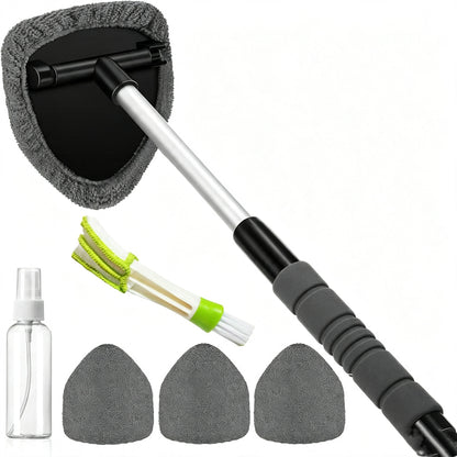 💥 💥 🔥 Windshield Cleaning Tool, Microfiber Car Window Cleaner with 3 Reusable and Washable Microfiber Pads and Extendable Handle