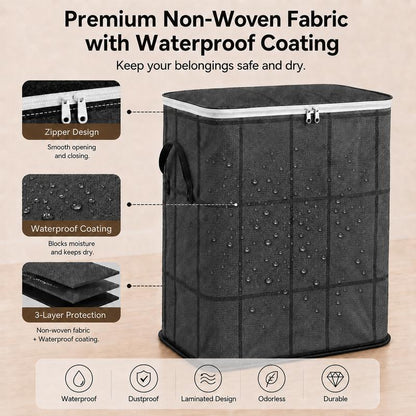 Foldable Fabric Clothing Storage Bin, Heavy Duty Dust Proof Quilt Storage Bag with Sturdy Carry Handles for Closet, Dorm, Moving & Household Organizing