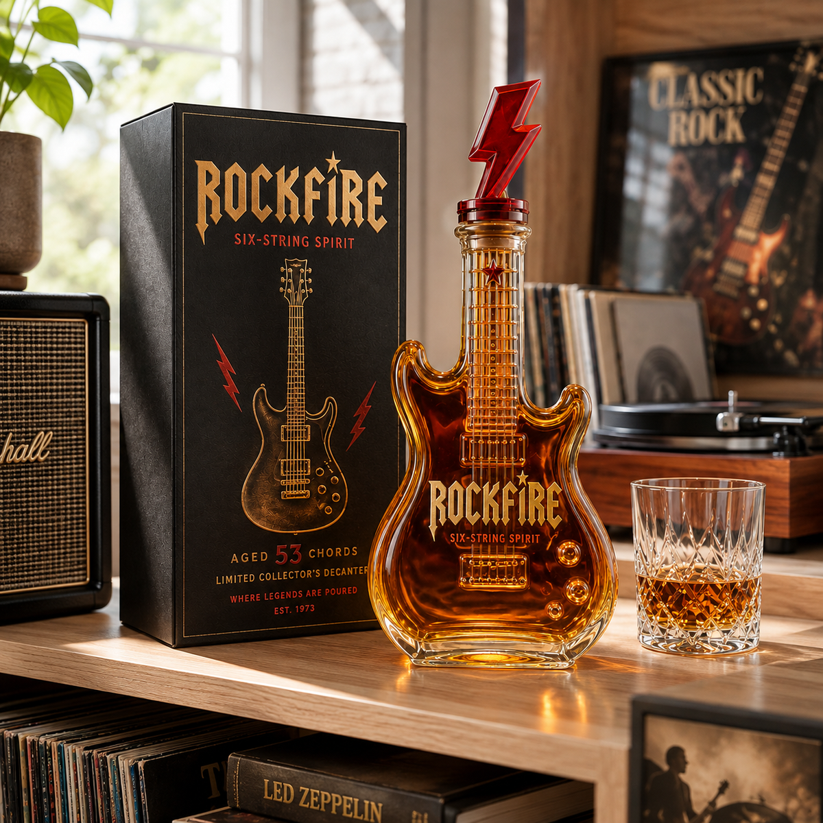 🎸Rockfire Six-String Spirit Guitar Whiskey Decanter – Rock & Roll Collector’s Edition