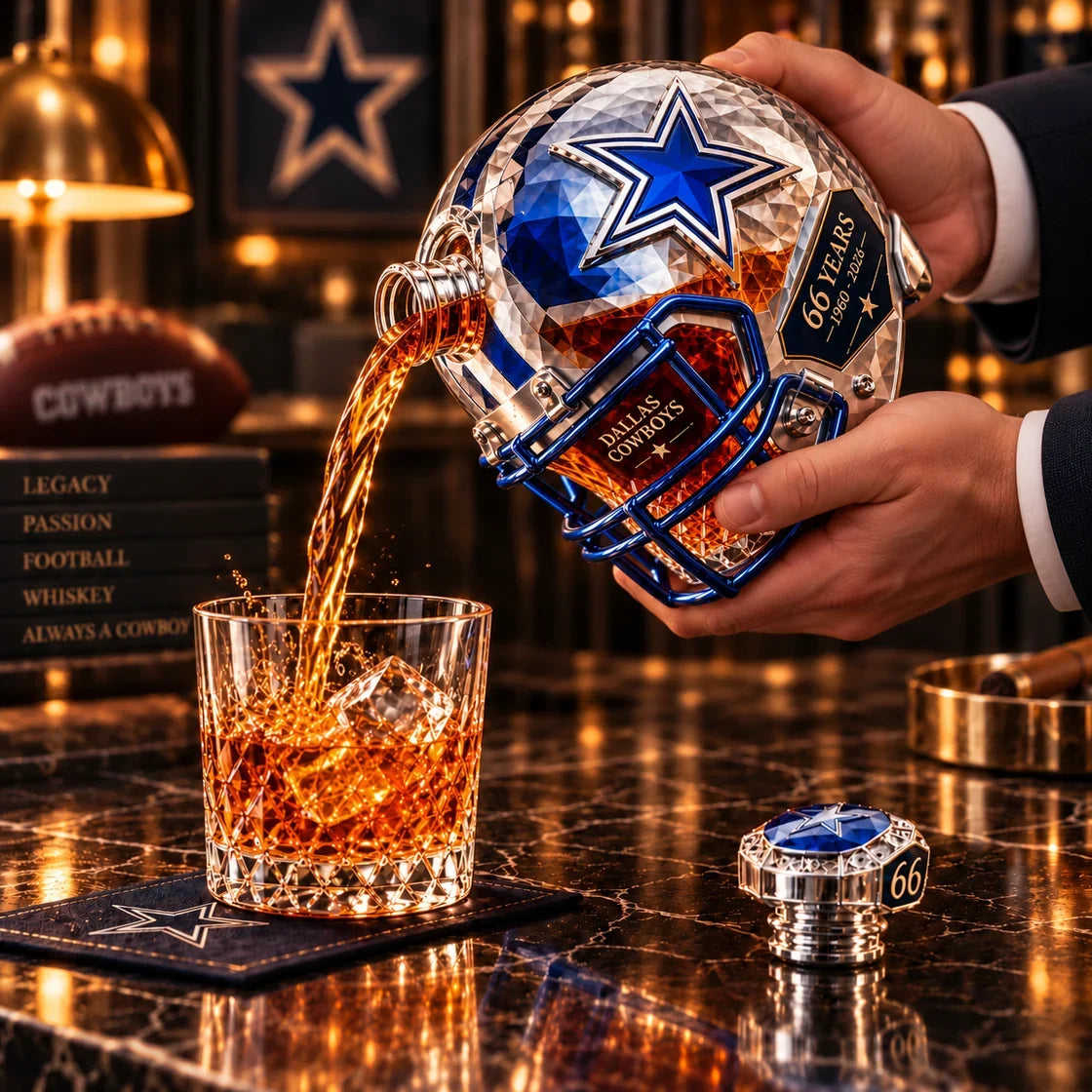 🏈💙 DALLAS Football 66th Anniversary Helmet Decanter – 1960–2026 Silver & Blue Star Commemorative Bottle