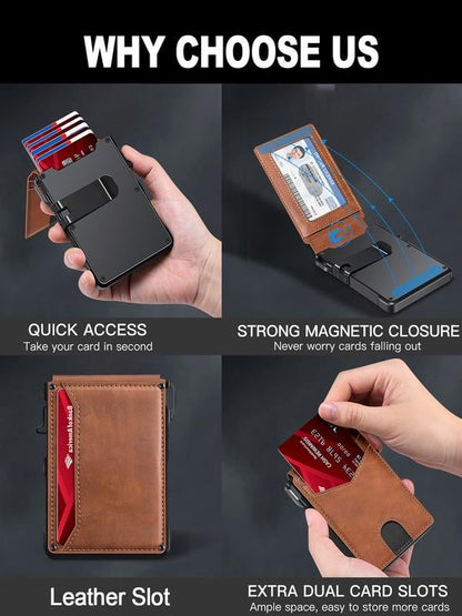 💼🔒Premium Aluminum RFID Blocking Men’s Minimalist Wallet — Pop‑Up Card Holder, Money Clip & ID Window