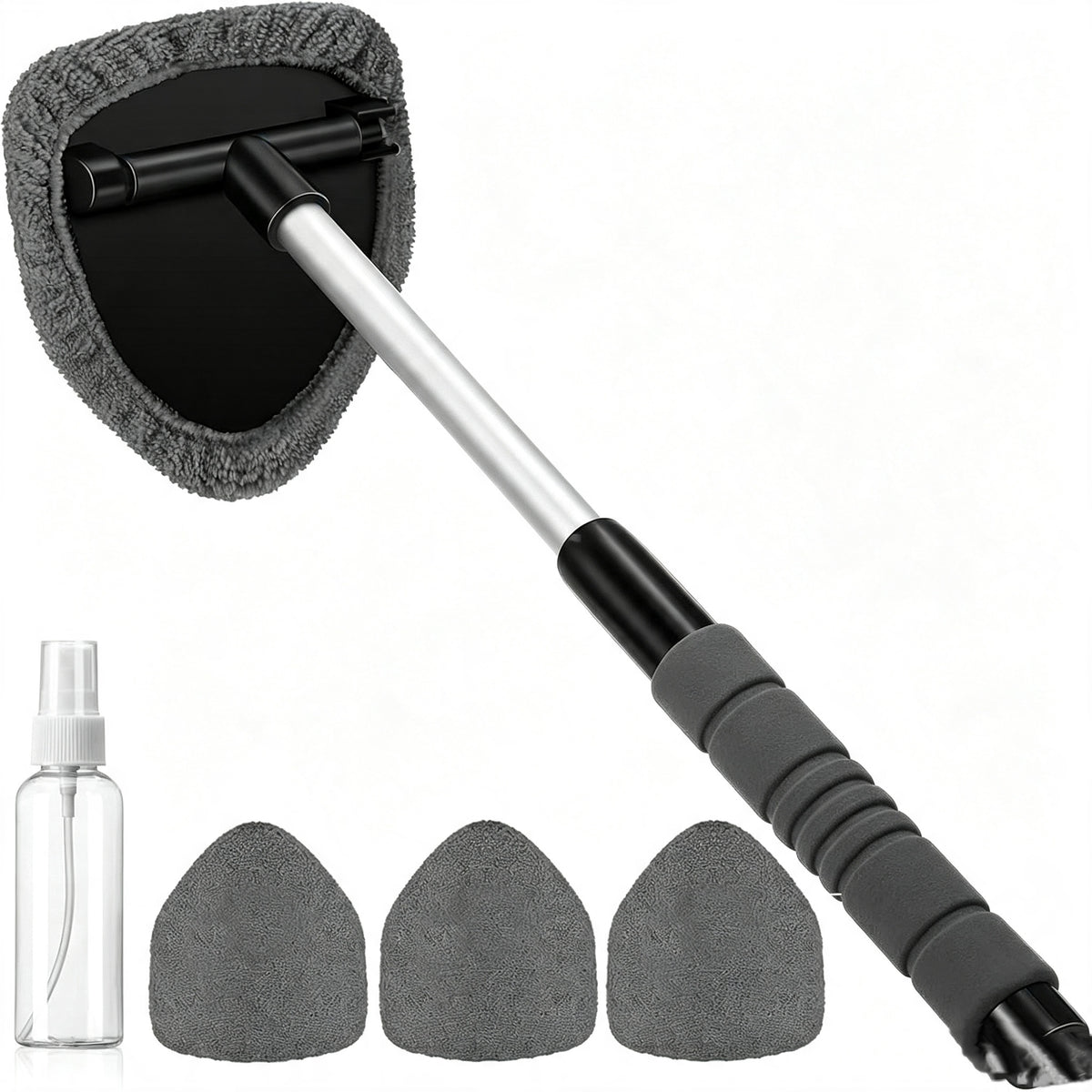 💥 💥 🔥 Windshield Cleaning Tool, Microfiber Car Window Cleaner with 3 Reusable and Washable Microfiber Pads and Extendable Handle