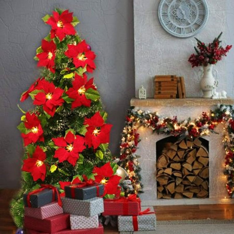 🎄✨Christmas Poinsettia LED Garland String Lights, Holiday Xmas Decor