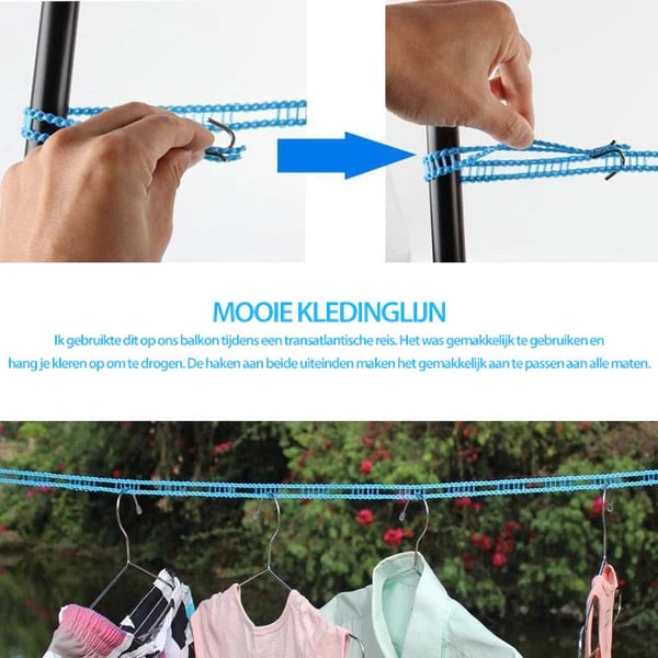 🔥Adjustable Windproof Clothesline with Hooks - Portable Heavy Duty Travel Laundry Line for Outdoor, Backyard, Camping & Indoor Drying