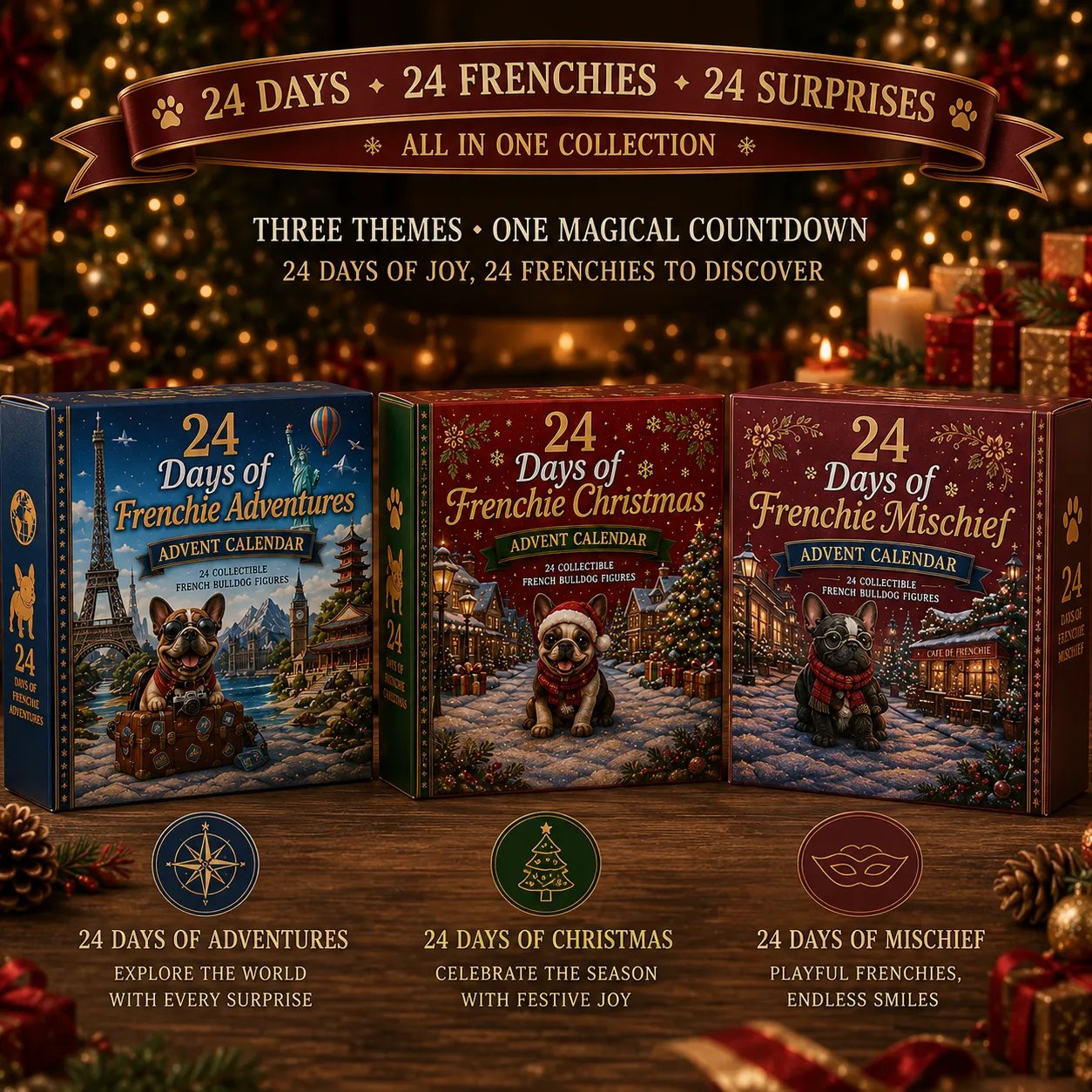 🐶 24-Day French Bulldog Christmas Advent Calendar | 24 Unique Collectible Frenchie Characters with Different Outfits, Personalities & Daily Holiday Surprises 🎄✨