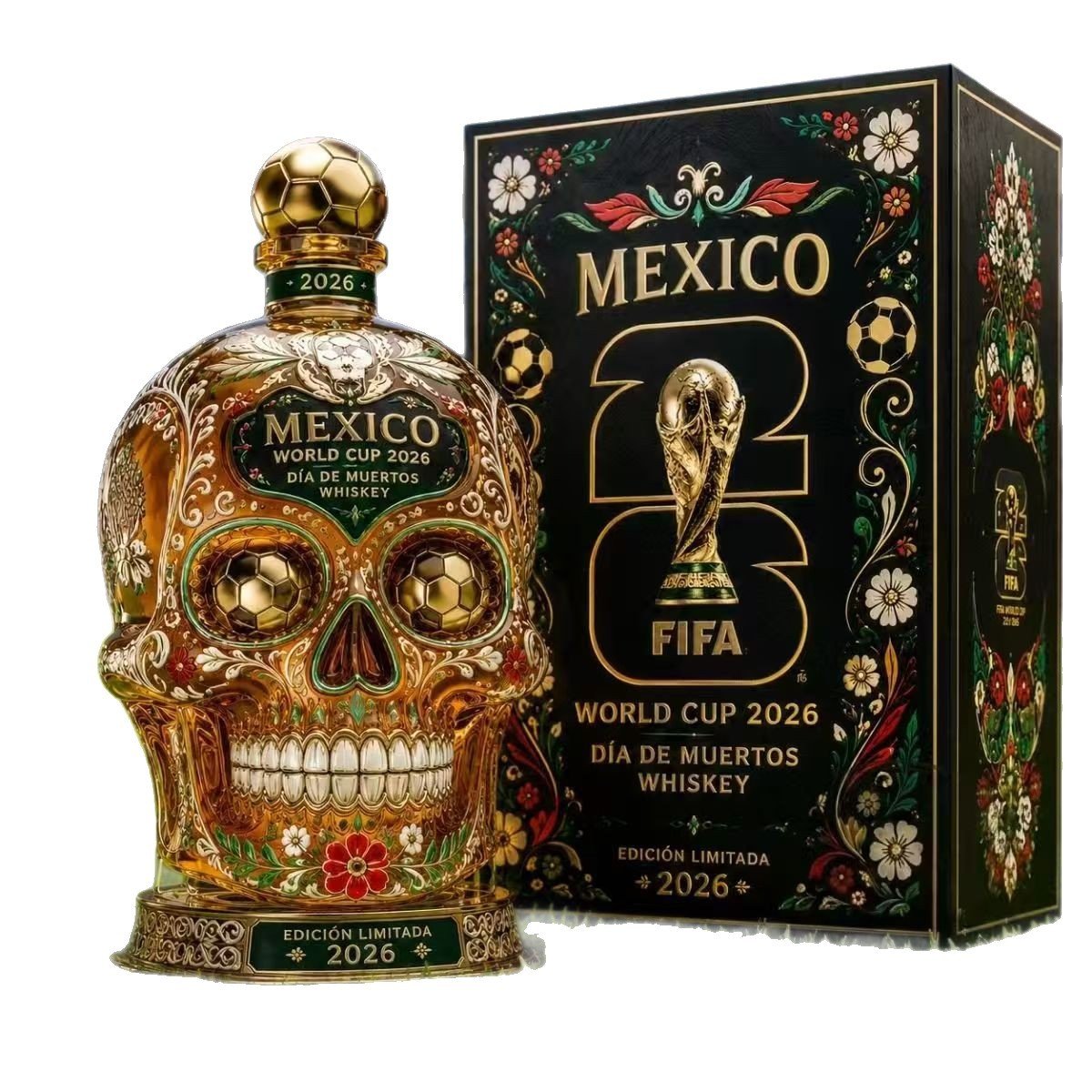 💀Limited‑Edition 2026 Mexico World Cup Sugar Skull Whiskey Decanter