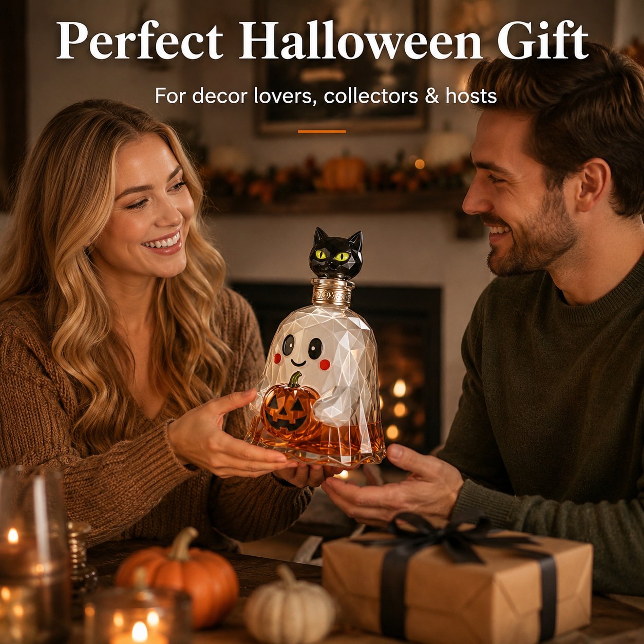 Ghost Pumpkin Halloween Decanter 🎃 Spooky Glass Whiskey  Bottle