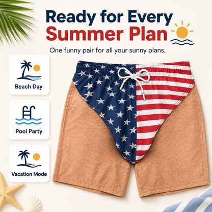 Funny Patriotic Men’s Swim Trunks – Freedom Casual Summer Beach Board Shorts, Quick Dry Beach Shorts 😎🏖️