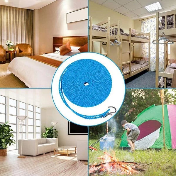 🔥Adjustable Windproof Clothesline with Hooks - Portable Heavy Duty Travel Laundry Line for Outdoor, Backyard, Camping & Indoor Drying